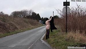 fat amateur emma flashes nude in public, showing off her bbw curves outdoors