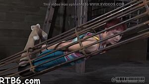 bound hot slave competes in sucking contest with sloppy blowjob skills.