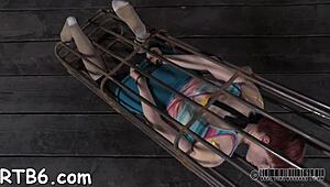 bound hot slave competes in sucking contest with sloppy blowjob skills.