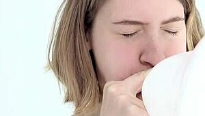 Young looner babe blowing and popping her first balloon, wow!