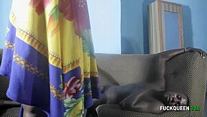 Step brother's girlfriend fucks me with monster cock in office