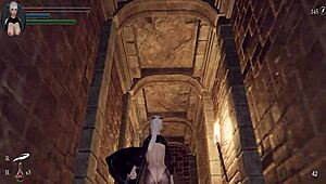 Let's play knight girl and dungeons with that shaved pussy, part 1