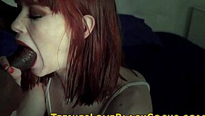 Redheaded teen takes big black cock blowjob 😍