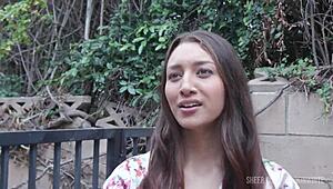 Hey, watch Bella Rolland’s solo dildo play before rough anal by two workers.