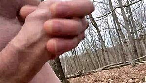 Cold Hard Walk Turns Into Outdoor Cumshot Explosion. Horny Old Amateur Masturbates Nude for Wild Finish.
