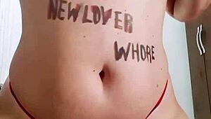 Naughty slut smoking while undressing and playing with toys