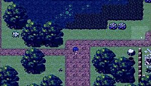 Tanned girl Natsuki pees in the forest at night during hentai game episode 9.