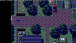 Tanned girl Natsuki pees in the forest at night during hentai game episode 9.