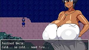 Tanned girl Natsuki pees in the forest at night during hentai game episode 9.