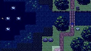 Tanned girl Natsuki pees in the forest at night during hentai game episode 9.