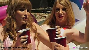 Three Trannies Dominate Outdoor Group Anal and Oral Action