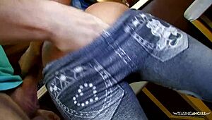 hot brunette photographer's pussy eaten on set