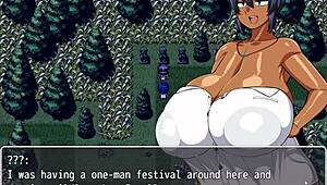 Tanned girl Natsuki pees in the forest at night during hentai game episode 9.