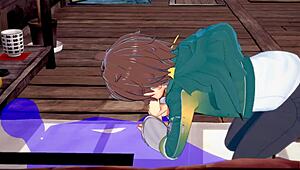 konosuba yaoi kazuma gets blowjob with cum in mouth