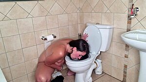 Getting a wild clit orgasm while licking the toilet. I flush my face in kinky whore fetish play.