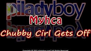 Chubby ladyboy wanks her hairy cock and cums