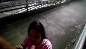 Hey, Cheating Girlfriend Fucking Friend Outdoors on Bridge in Town! 😏