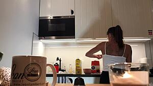 perfect pokies caught on kitchen cam with braless sylvia