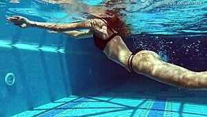 Poolside, Tiffany Tatum, that petite teen with small tits, masturbates her tight pussy alone?