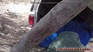 Blonde cops striptease and bang on the border