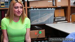 I spot this petite blonde teen trying to steal in the office so I fuck her hard as cop