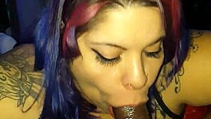 I suck, nibble, and lick this latina's wet cock sloppily.