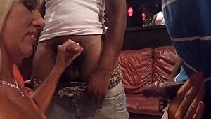 I give handjob to big black cock in shop