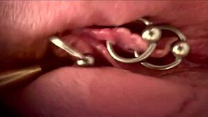 Pierced Clit Rubbed Close Up with Makeup Brush, Wet Explosion?