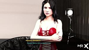 Girl Teasingly Reveals Breasts In Red Suit