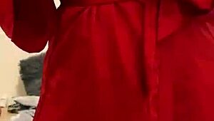 Brunette Teen in Red Lingerie Teases and Touches Herself