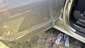 i had a wild time in the car with my blonde friend, inviting three guys to fuck us bareback