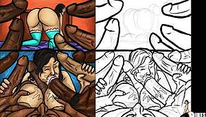 yo, this latin milf is sucking massive black dicks in a wild illustration