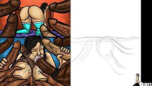 yo, this latin milf is sucking massive black dicks in a wild illustration