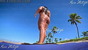 Walking on the beach, I saw her in a tiny bikini showing off.