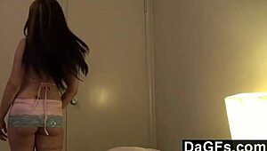 busty girlfriend surprises man with deepthroat blowjob