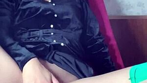 asian woman in stockings enjoys solo play with vibrator and toys