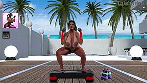 Entrenamiento de Lacey con tetas grandes y juguetes