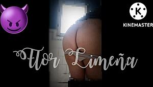 Peruvian girl plays alone with dildo at work