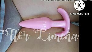 Peruvian girl plays alone with dildo at work