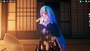 Man, I can’t even… Kadobu hentai game got me hooked with futanari girl givin’ footjob to a livin’ dildo!