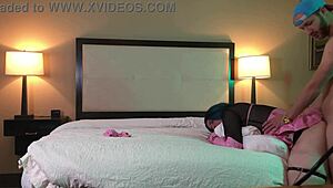 Ts in chastity gets fucked doggystyle