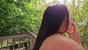 Hey, come closer! Worship the body of your goddess smoking outdoors in POV.
