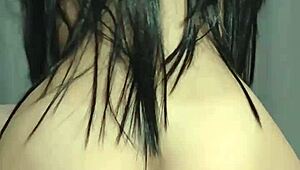 Long-haired cowgirl teen with big ass rides hard. Her moans echo as creampie drips down.