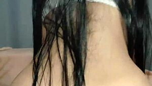 Long-haired cowgirl teen with big ass rides hard. Her moans echo as creampie drips down.