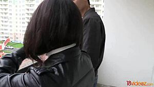 Teen neighbor engages in kitchen intimacy