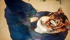 uh, tiger got lizard cumming over n over in wild action