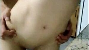 eating the young guy's pussy while forcing her and holding her arms like a little slut enjoys