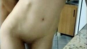 eating the young guy's pussy while forcing her and holding her arms like a little slut enjoys