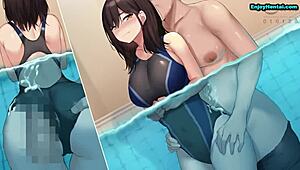 Swimming instructor anxious about her large breasts in class.