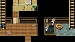 Tanned girl Natsuki enjoys naked bath in hentai game